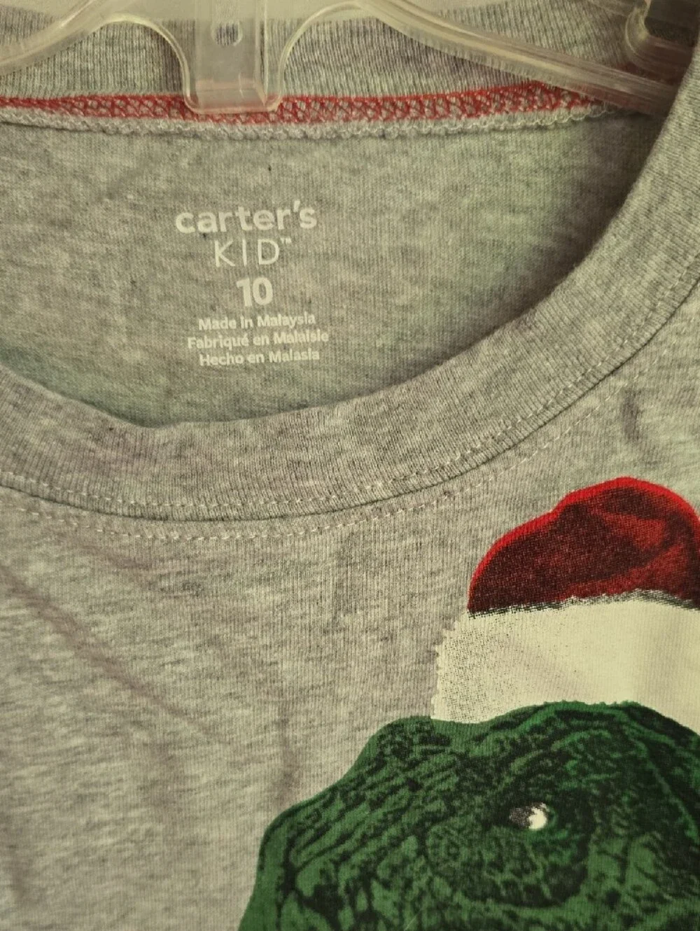 Carter's Little Boys Gray & Black Long-Sleeve Dinosaur Holiday Chrustmas Tee